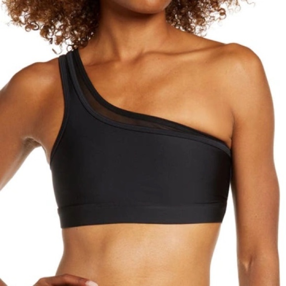 Alo Excite Bra - Small - Black one shoulder sports bra